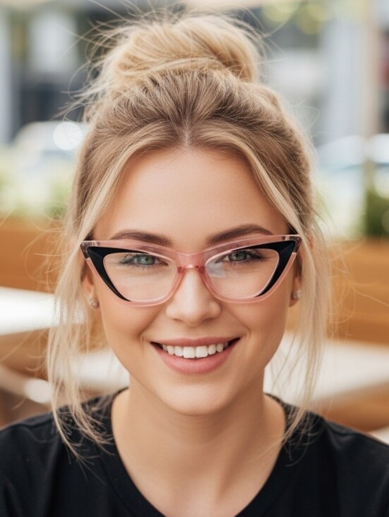 Accessories - +2.50 Chic Pink and Black Cat-Eye Glasses Blue Light Blocking